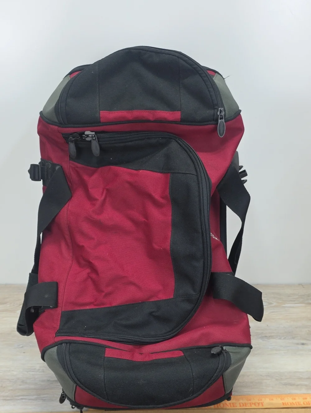 ​Eddie Bauer Burgundy Red Drop-Bottom Rolling Duffel Bag Suitcase Travel Luggage